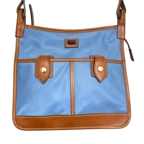 Dooney And Bourke Blue Nylon And Brown Leather Bag